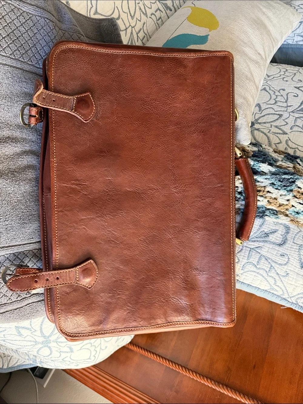 PREOWNED PRELOVED FLOTO Piazza Leather Messenger Bag - BROWN